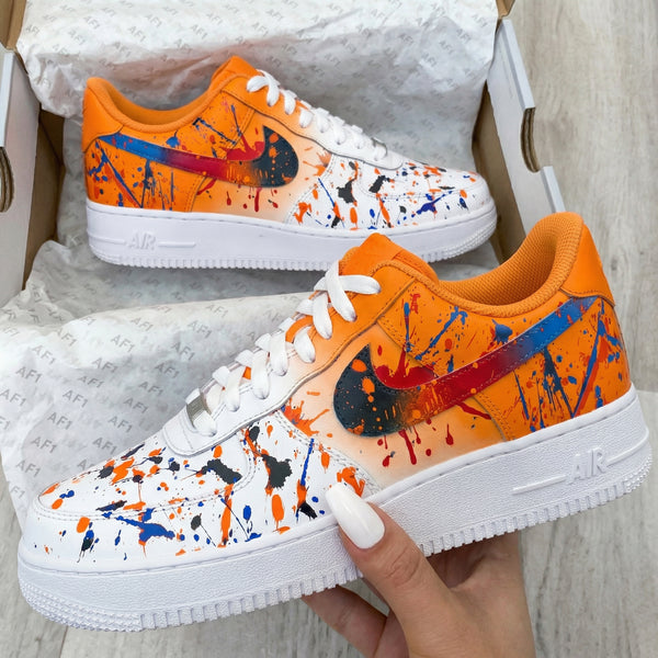 Custom AF 1s Shoes Orange Blue Red Splatter Design-oicustom