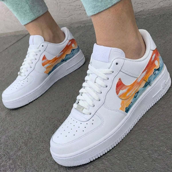 Custom AF 1s Shoes Orange Blue Sunset Sea Wave Landscape-oicustom