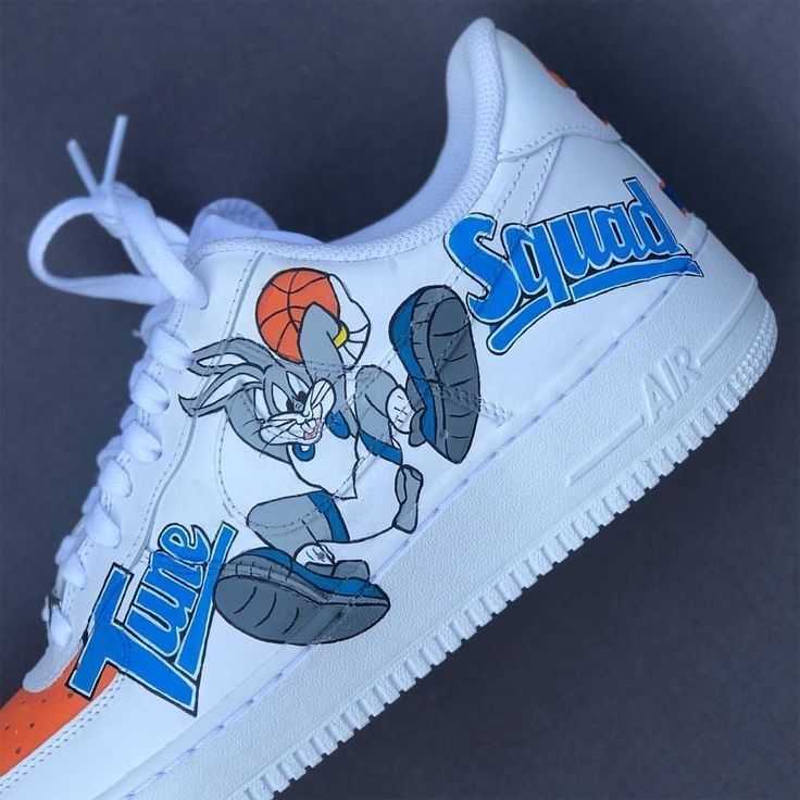 Custom AF 1s Shoes Orange Blue Tune Squad Cartoon Pattern-oicustom