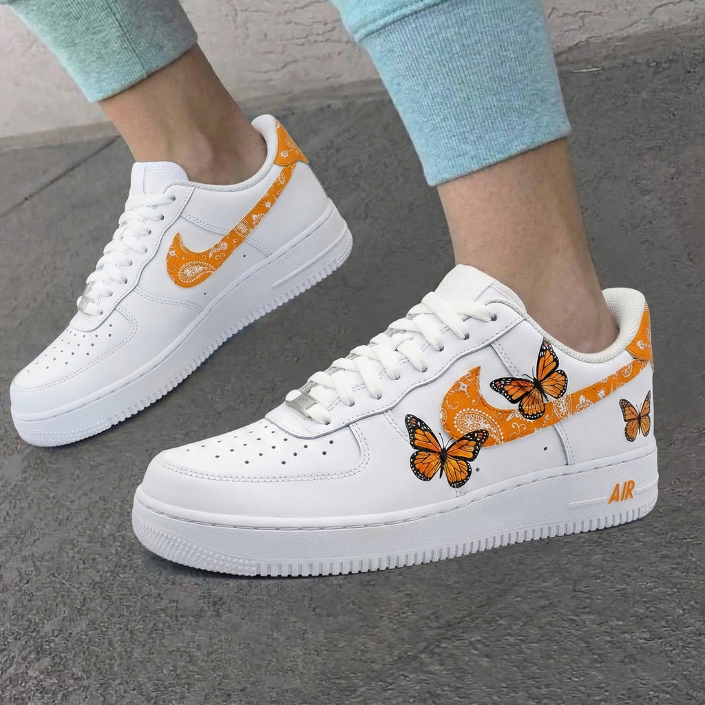 Custom AF 1s Shoes Orange Butterflies-oicustom