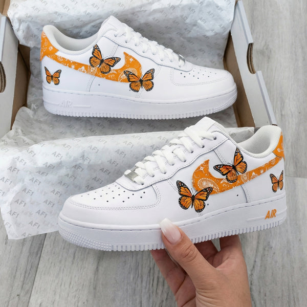 Custom AF 1s Shoes Orange Butterflies-oicustom