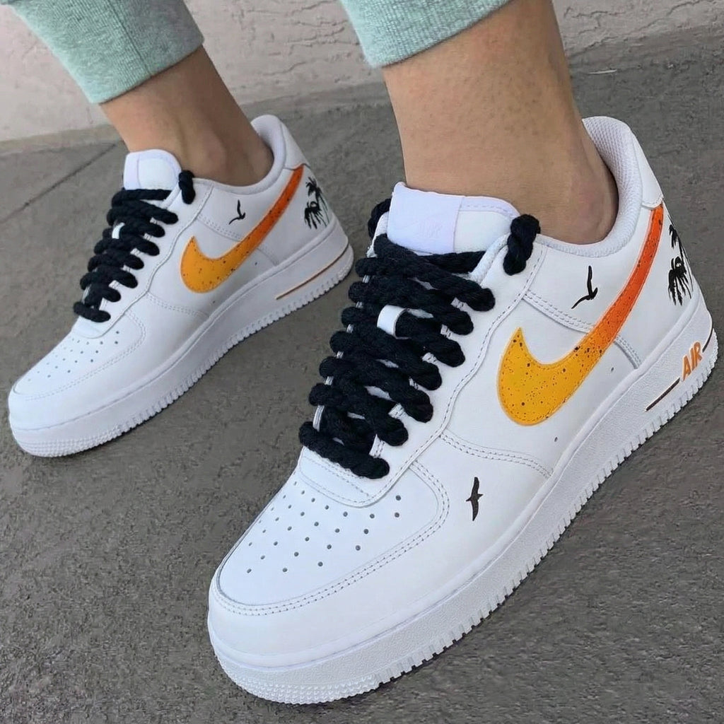 Custom AF 1s Shoes Orange Palm Trees Birds-oicustom