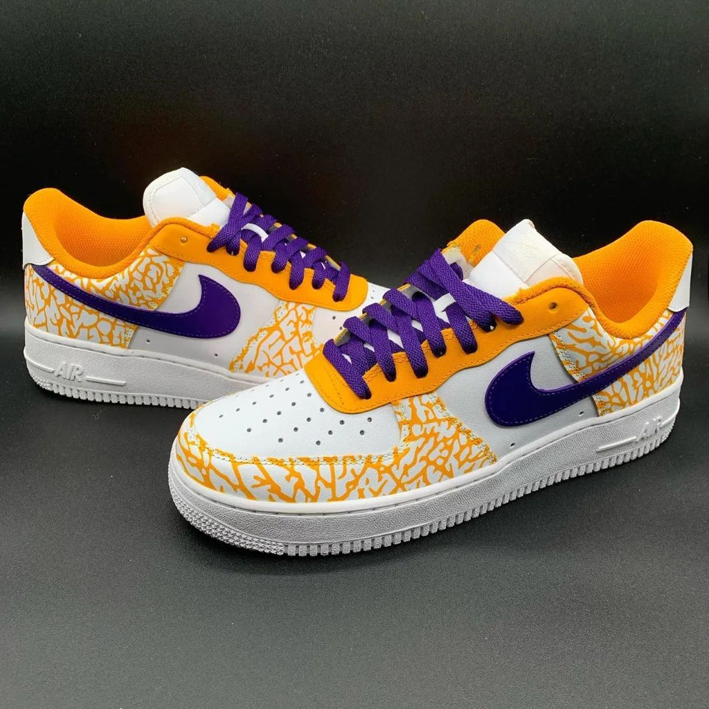 Custom AF 1s Shoes Orange Purple Crackle Pattern-oicustom