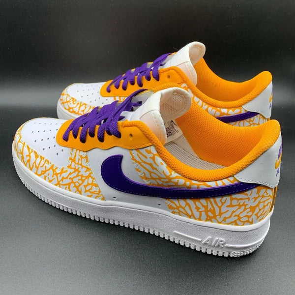 Custom AF 1s Shoes Orange Purple Crackle Pattern-oicustom