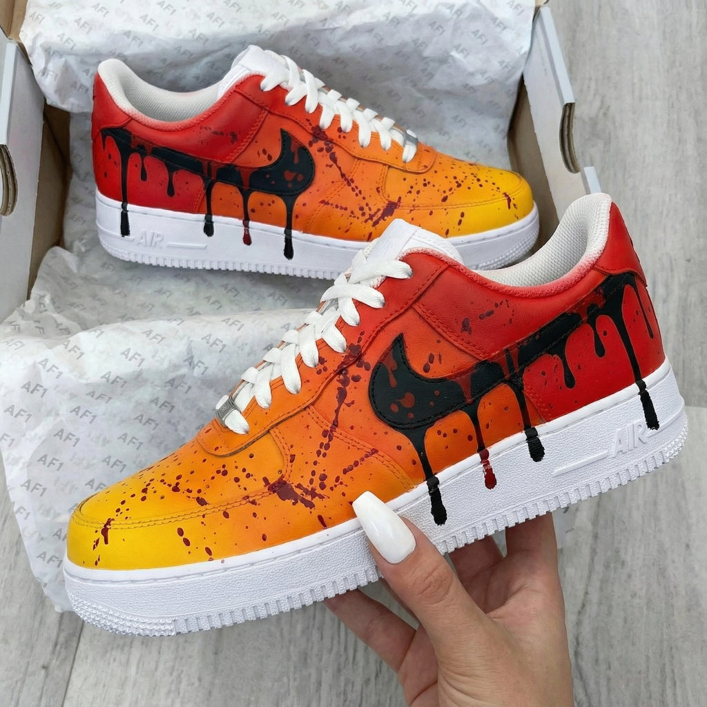 Custom AF 1s Shoes Orange Red Drip Pattern-oicustom