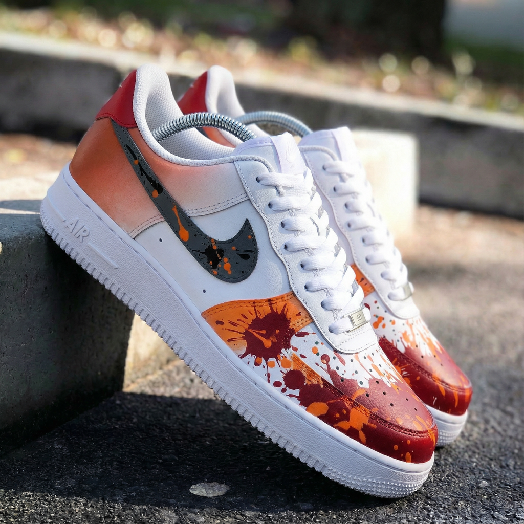 Custom AF 1s Shoes Orange Red Splatter Design-oicustom