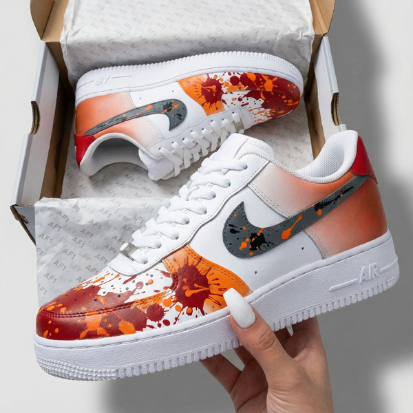 Custom AF 1s Shoes Orange Red Splatter Design-oicustom
