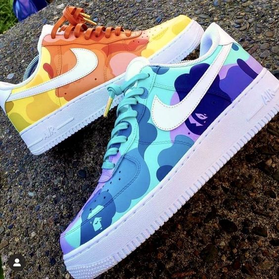 Custom AF 1s Shoes Orange Yellow Blue Camouflage Pattern-oicustom