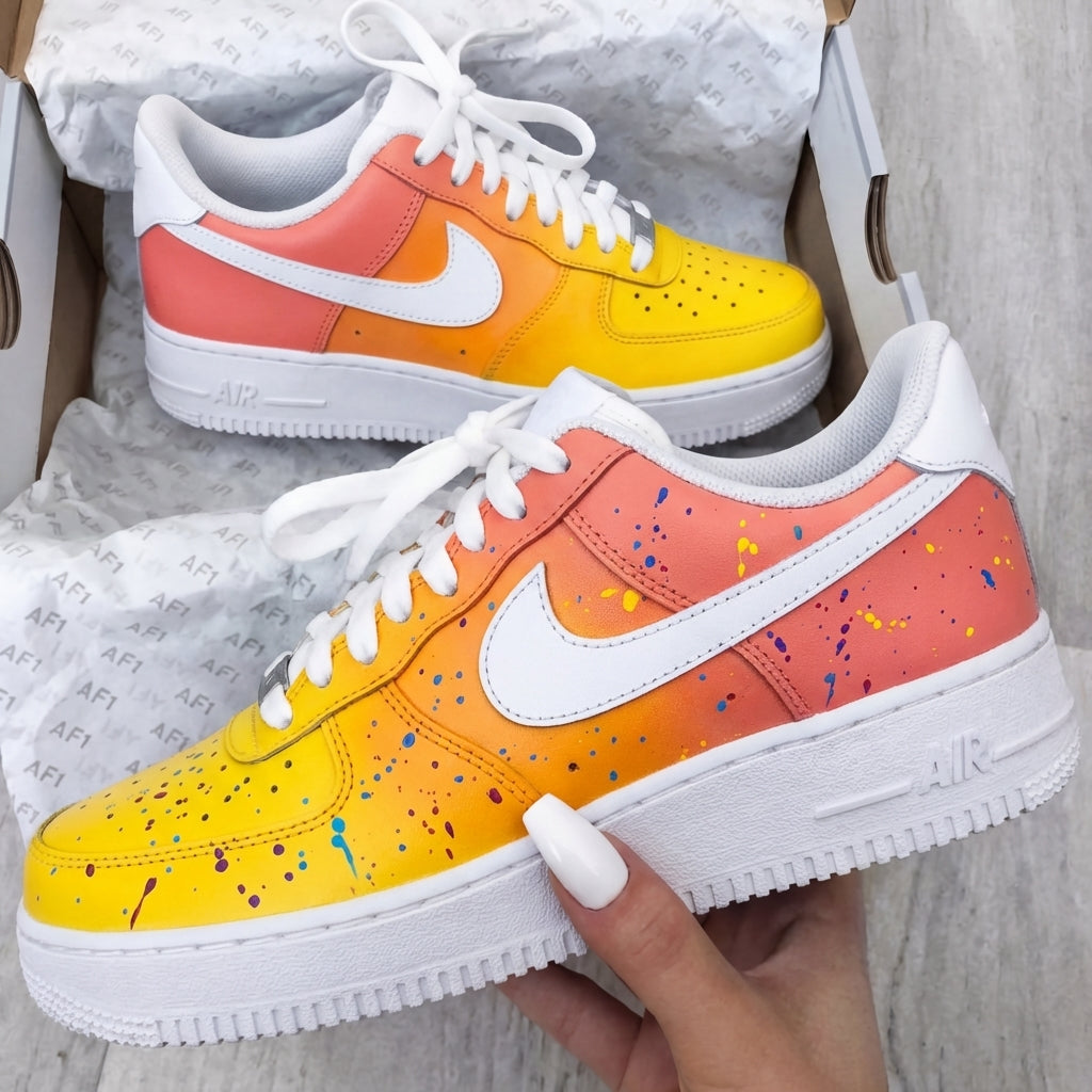 Custom AF 1s Shoes Orange Yellow Colorful Splatter-oicustom
