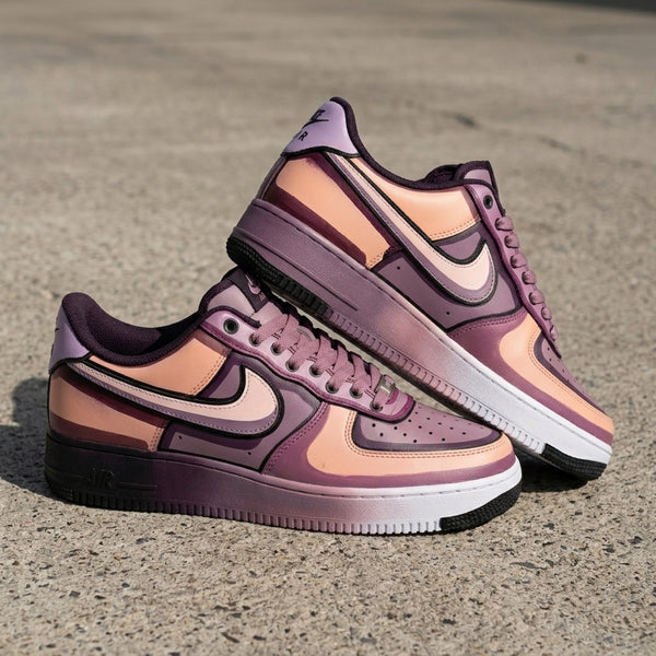 Custom AF 1s Shoes Peach Purple Cartoon Outline Design-oicustom