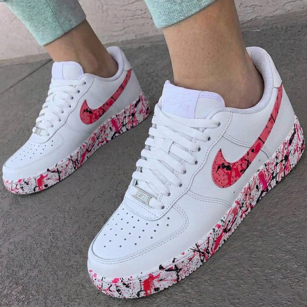 Custom AF 1s Shoes Pink Black Paint Splatter-oicustom
