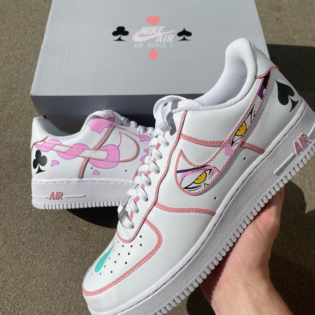 Custom AF 1s Shoes Pink Black Playing - Card Pattern-oicustom