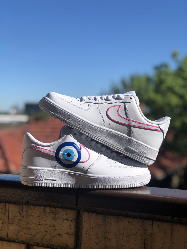 Custom AF 1s Shoes Pink Blue Evil - Eye Design-oicustom