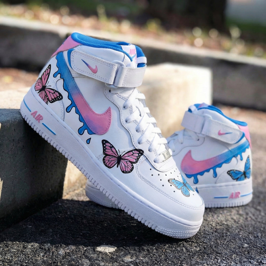 Custom AF 1s Shoes Pink Blue with Butterflies-oicustom