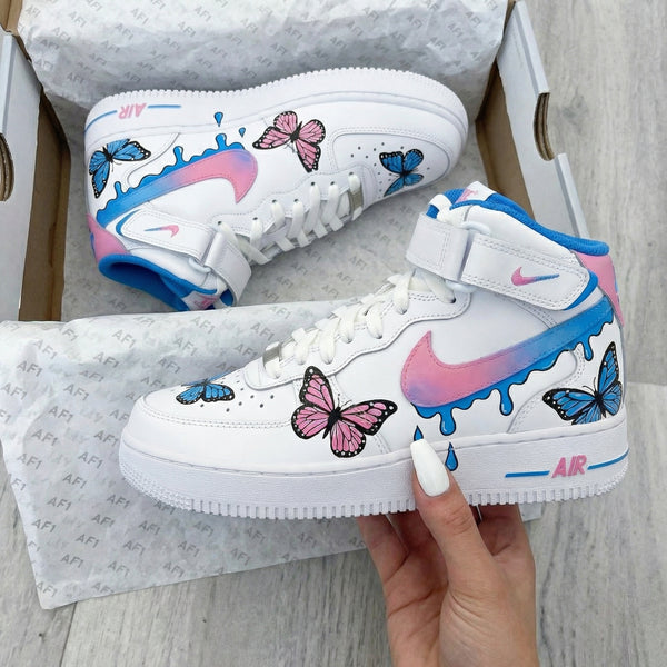 Custom AF 1s Shoes Pink Blue with Butterflies-oicustom