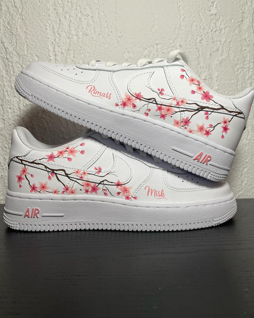 Custom AF 1s Shoes Pink Cherry Blossom Design-oicustom