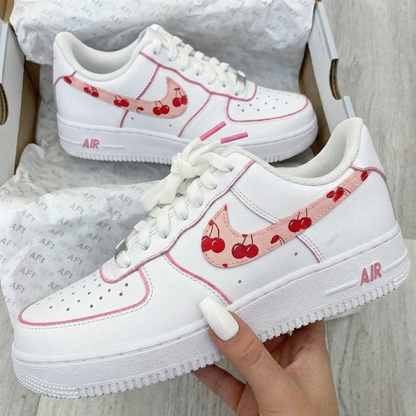 Custom AF 1s Shoes Pink Cherry Design Thick Shoelaces-oicustom