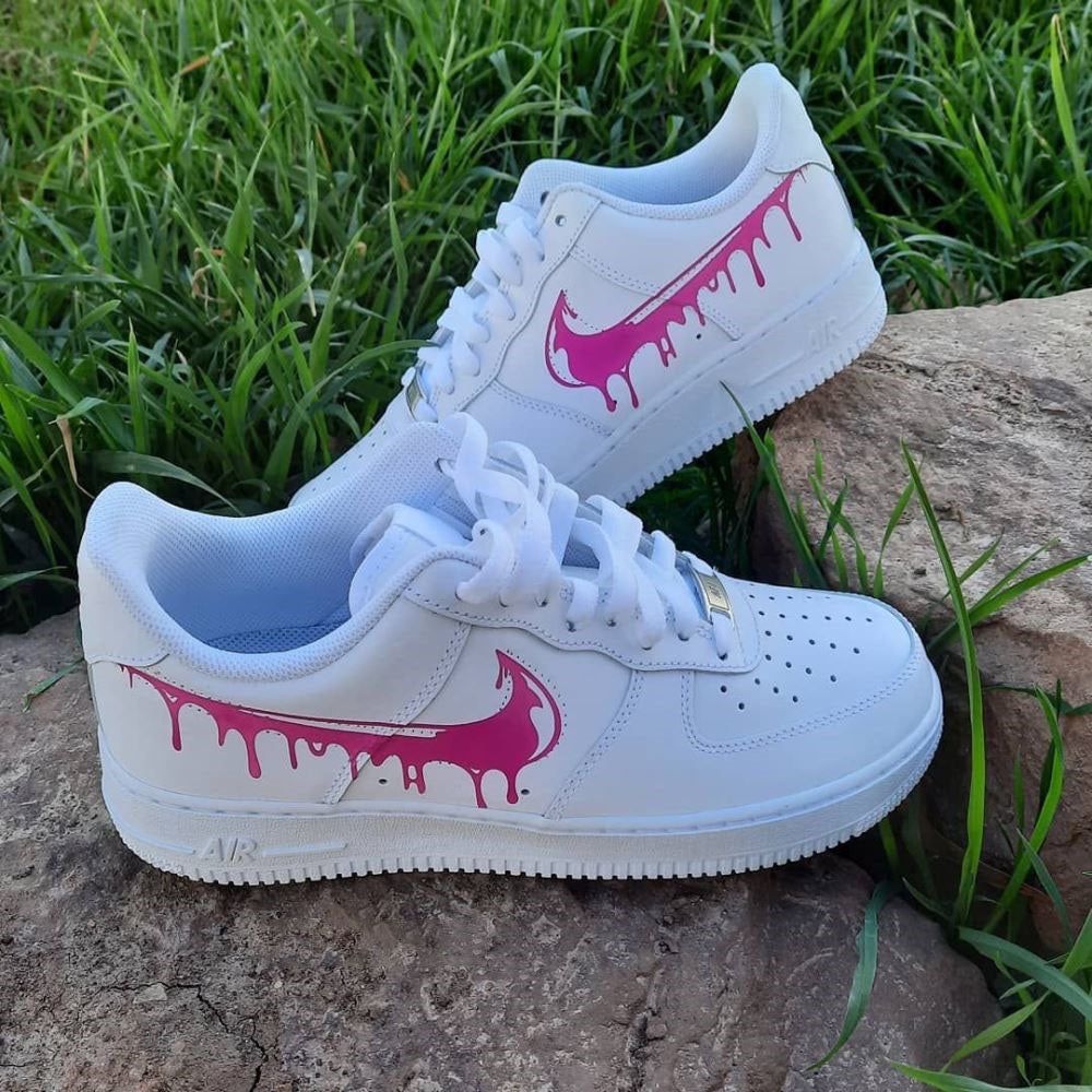 Custom AF 1s Shoes Pink Drip Pattern-oicustom