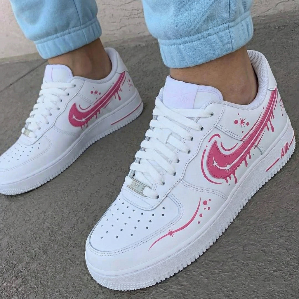 Custom AF 1s Shoes Pink Drip Stars-oicustom