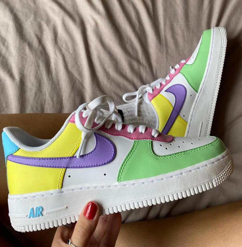 Custom AF 1s Shoes Pink Green Yellow Multi - color Design-oicustom