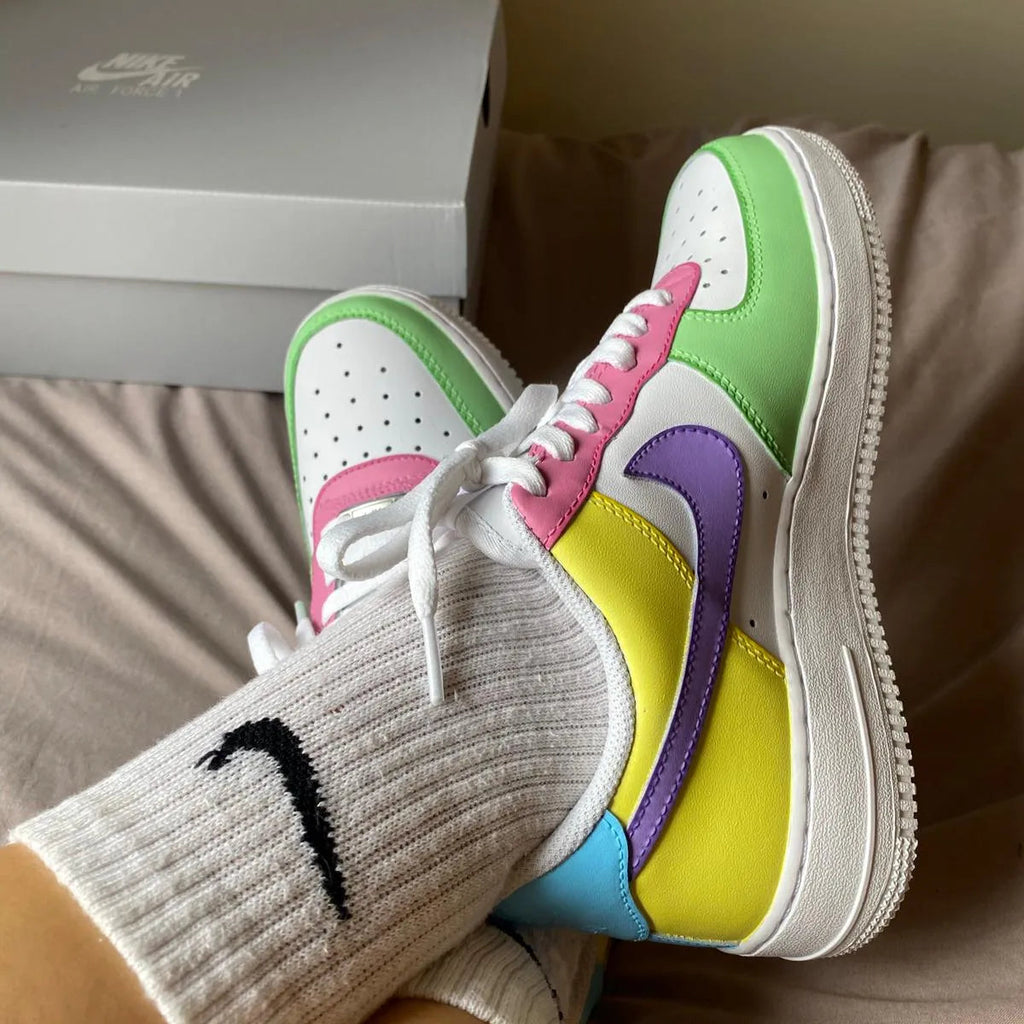 Custom AF 1s Shoes Pink Green Yellow Purple Blue Design-oicustom