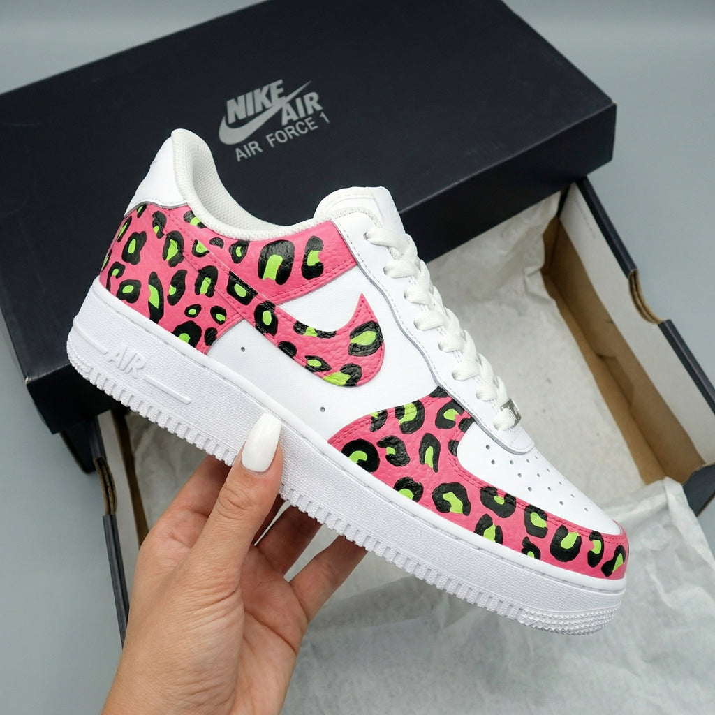 Custom AF 1s Shoes Pink Leopard Print Green Black Spots-oicustom