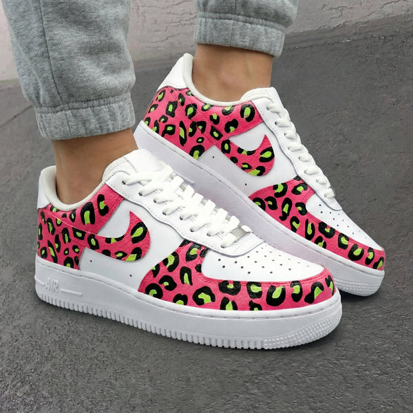 Custom AF 1s Shoes Pink Leopard Print Green Black Spots-oicustom