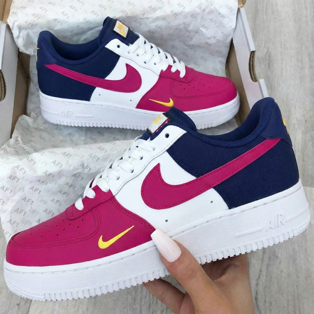 Custom AF 1s Shoes Pink Navy Yellow Logo-oicustom