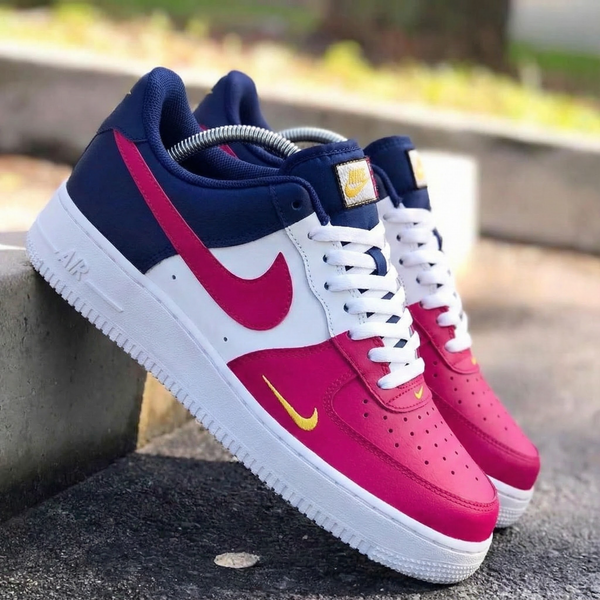 Custom AF 1s Shoes Pink Navy Yellow Logo-oicustom
