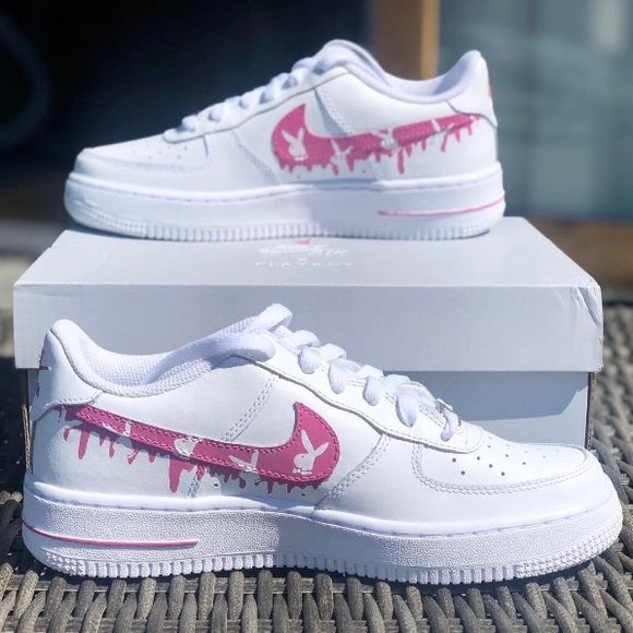 Custom AF 1s Shoes Pink Playboy Bunny Design-oicustom