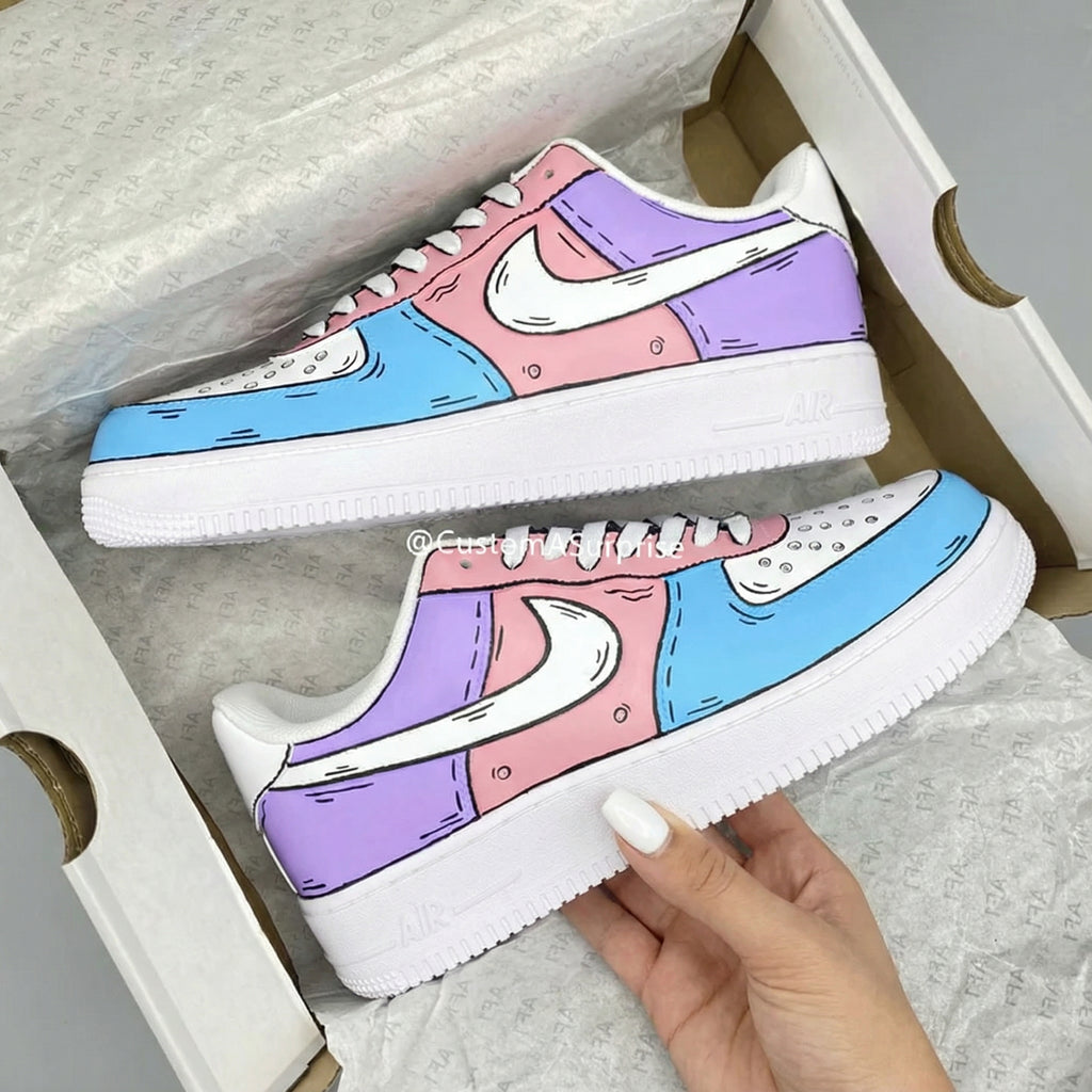 Custom AF 1s Shoes Pink Purple Blue Cartoon Design-oicustom