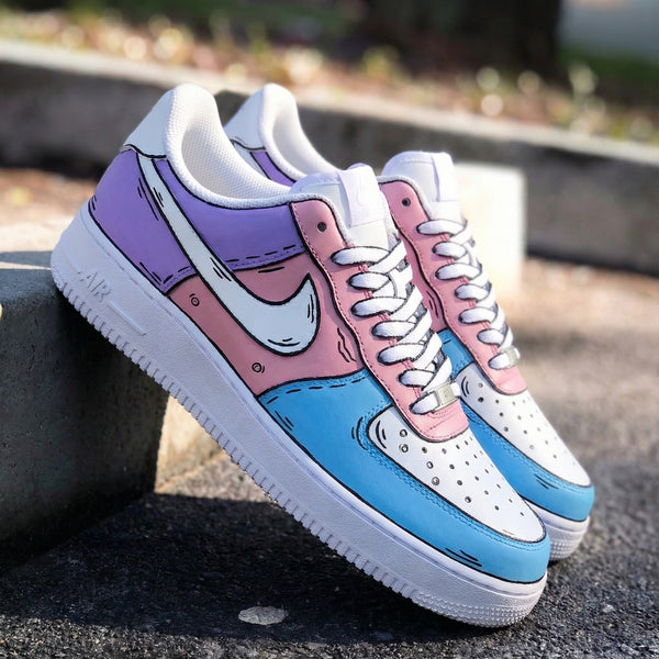 Custom AF 1s Shoes Pink Purple Blue Cartoon Design-oicustom