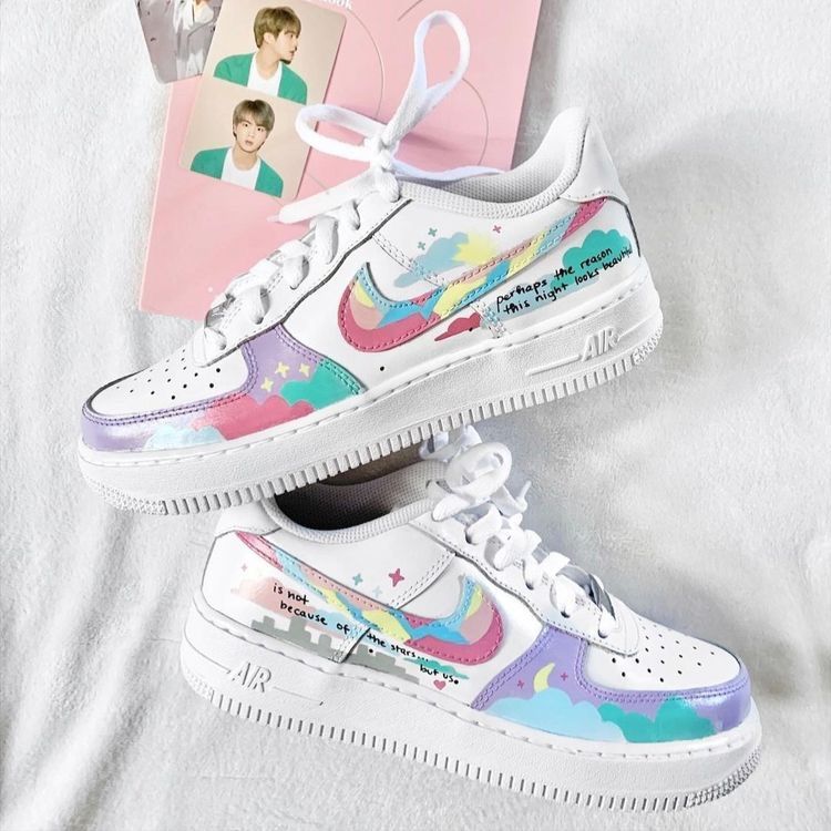 Custom AF 1s Shoes Pink Purple Clouds and Stars Design-oicustom
