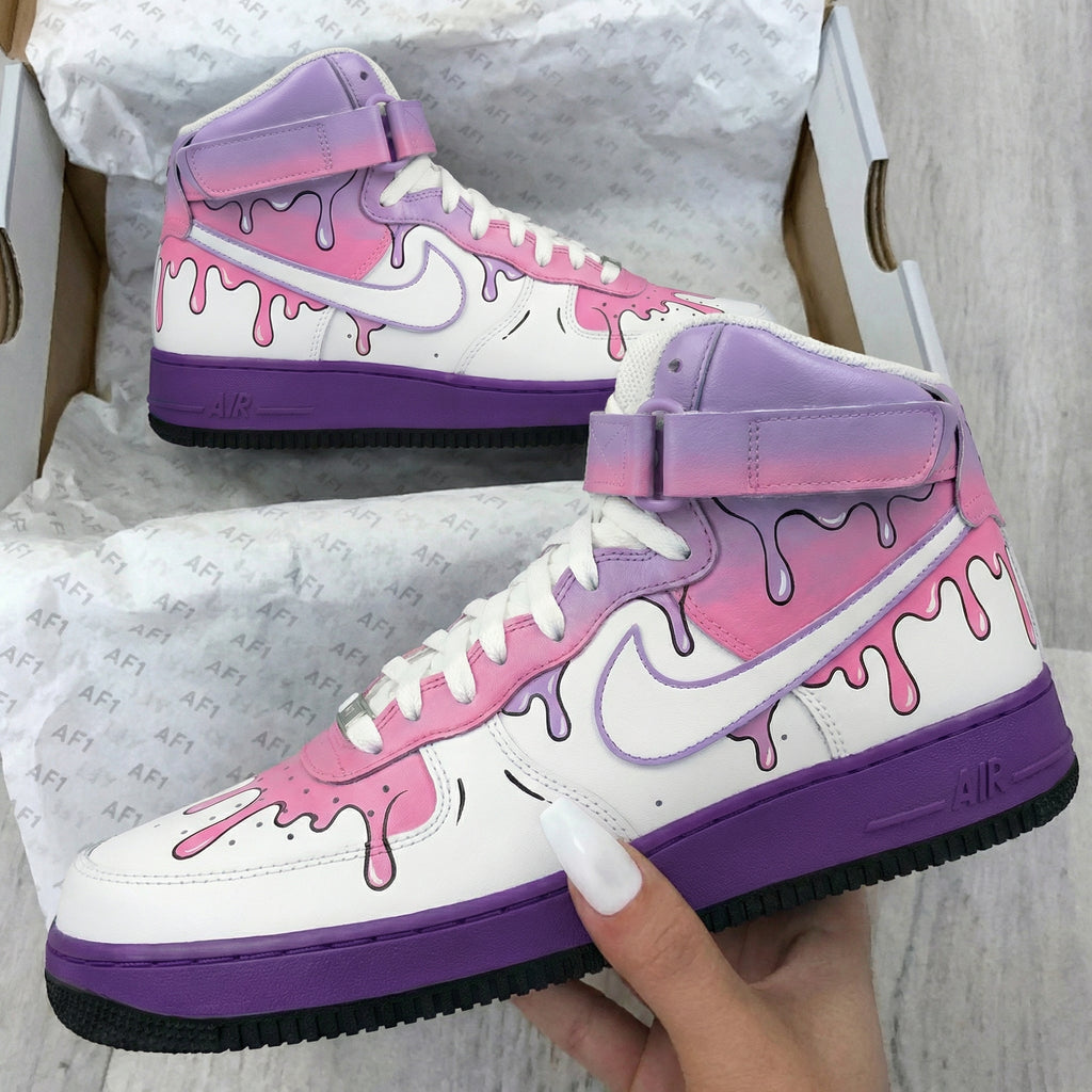 Custom AF 1s Shoes Pink Purple Drip Design-oicustom