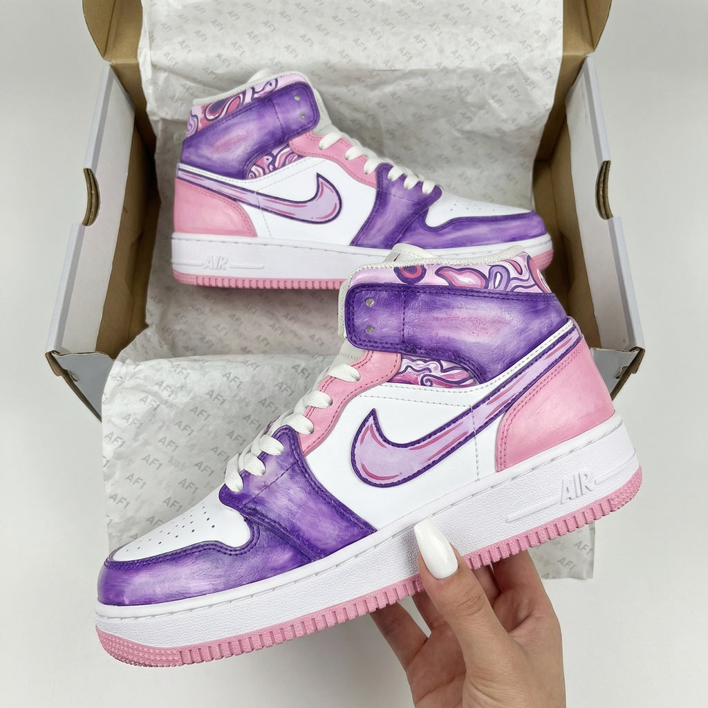 Custom AF 1s Shoes Pink Purple Swirl Pattern-oicustom