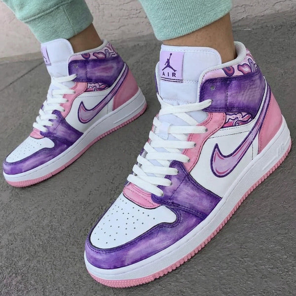 Custom AF 1s Shoes Pink Purple Swirl Pattern-oicustom