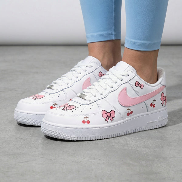 Custom AF 1s Shoes Pink Red Bows Cherries-oicustom