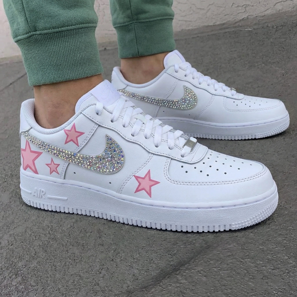 Custom AF 1s Shoes Pink Stars Rhinestones-oicustom