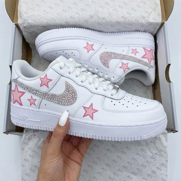 Custom AF 1s Shoes Pink Stars Rhinestones-oicustom