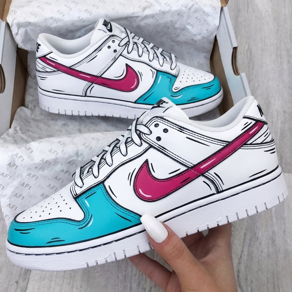 Custom AF 1s Shoes Pink Turquoise Cartoon-oicustom