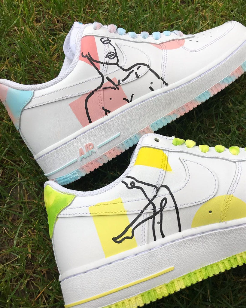 Custom AF 1s Shoes Pink Yellow Abstract Sketch Design-oicustom