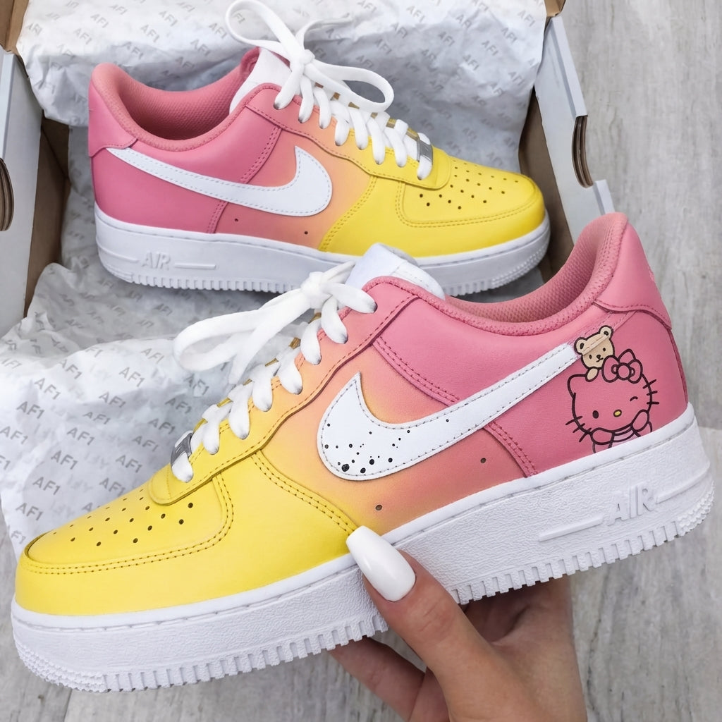 Custom AF 1s Shoes Pink Yellow Hello Kitty Bear Cartoon-oicustom
