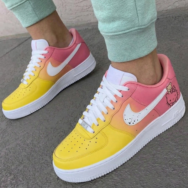 Custom AF 1s Shoes Pink Yellow Hello Kitty Bear Cartoon-oicustom
