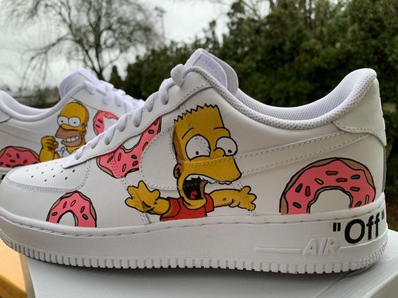 Custom AF 1s Shoes Pink Yellow The Simpsons Pattern-oicustom