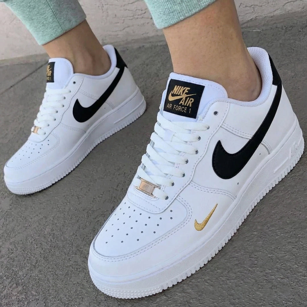 Custom AF 1s Shoes Premium Black and Gold Accents-oicustom