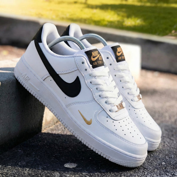 Custom AF 1s Shoes Premium Black and Gold Accents-oicustom