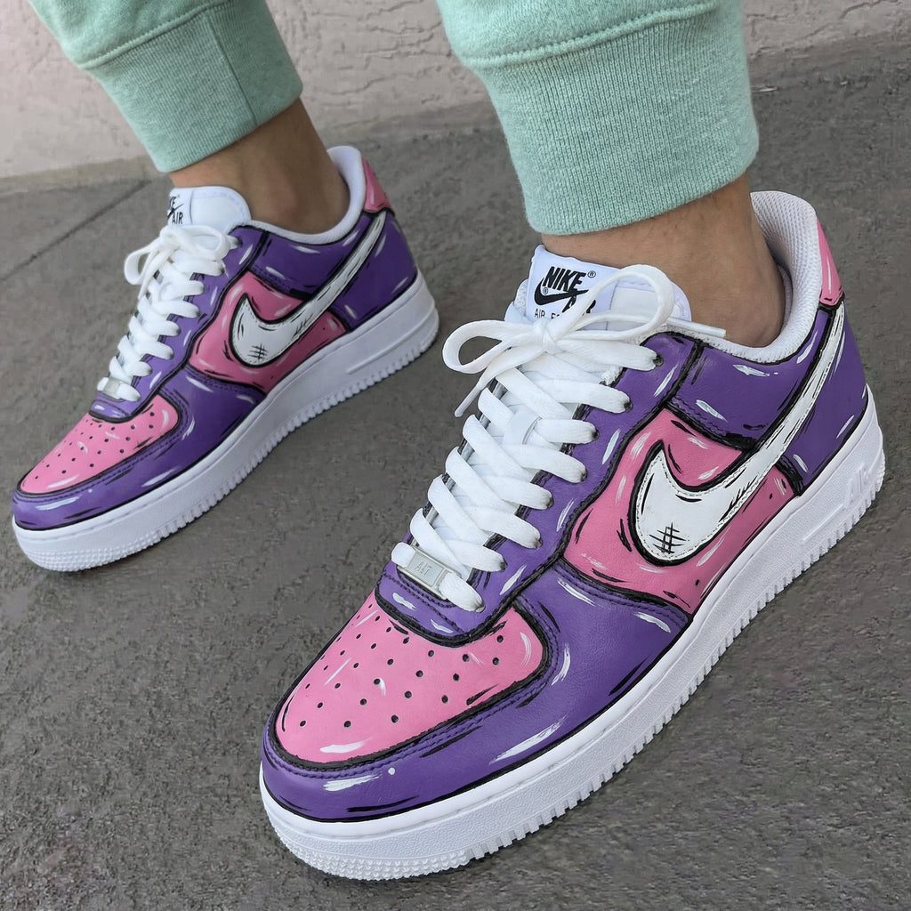Custom AF 1s Shoes Purple Baby Pink Cartoon Pattern-oicustom
