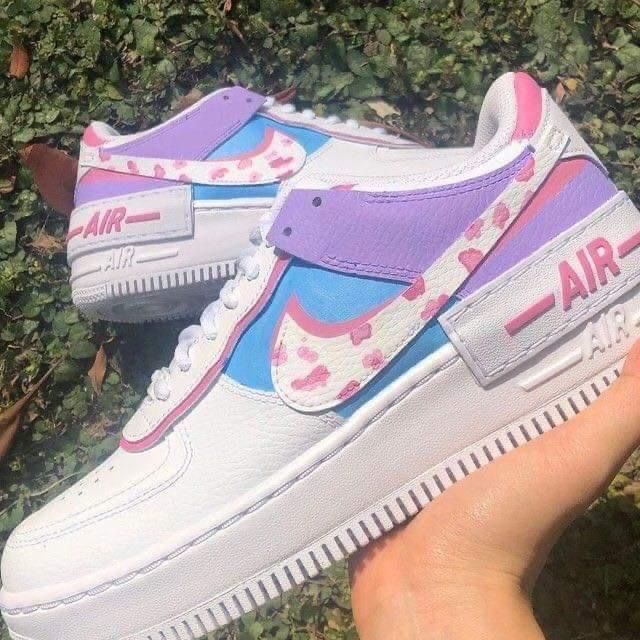 Custom AF 1s Shoes Purple Baby Pink Hearts Pattern-oicustom