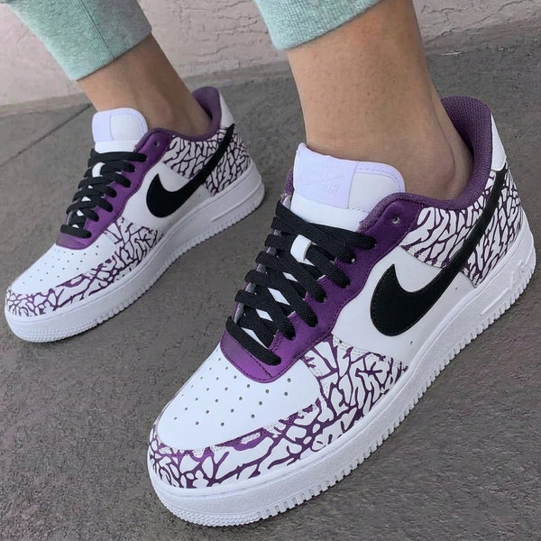 Custom AF 1s Shoes Purple Black Elephant Print-oicustom