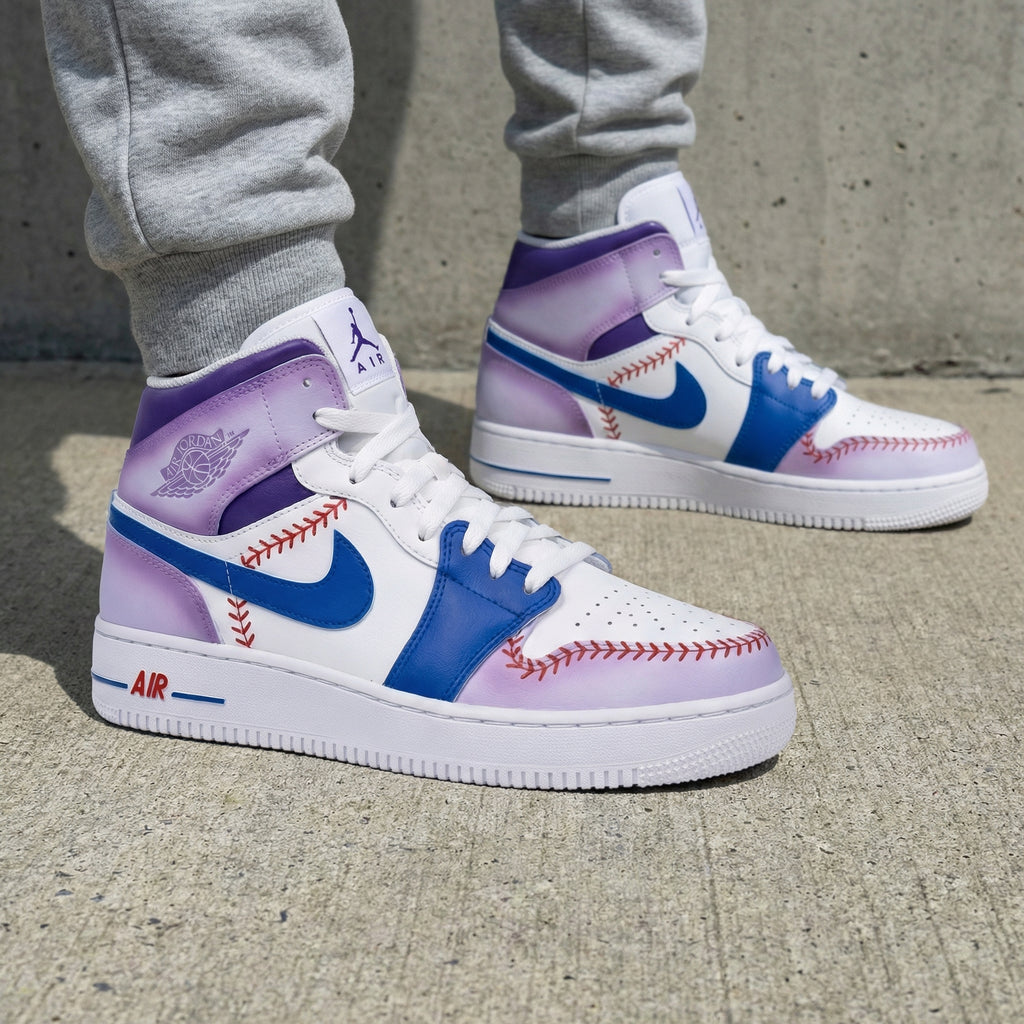 Custom AF 1s Shoes Purple Blue Baseball Design-oicustom